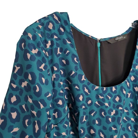 eShakti Size M 8 Dress Crepe Fit Flare Leopard Print Matching Belt Scoop Teal - Picture 11 of 13